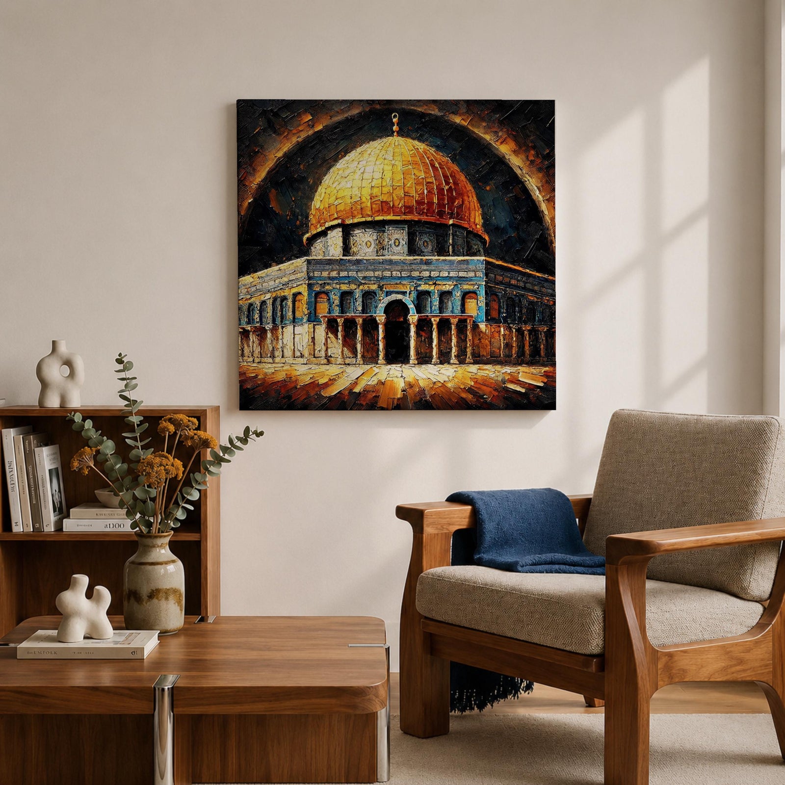Dome of the Rock Wall Art Celestial Halo Framed Canvas Jerusalem Islamic Mosque Decor