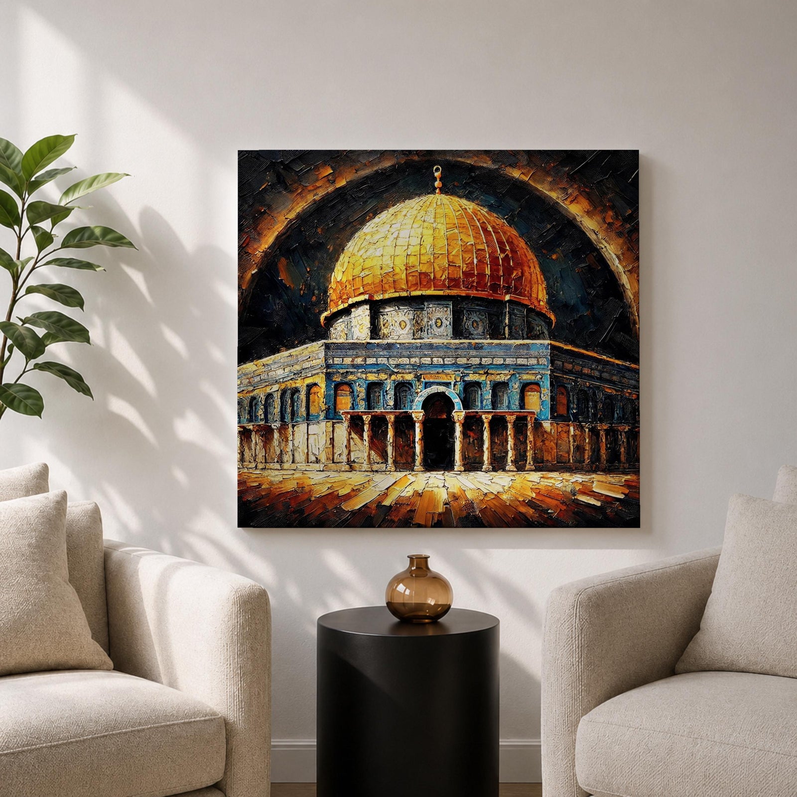 Dome of the Rock Wall Art Celestial Halo Framed Canvas Jerusalem Islamic Mosque Decor