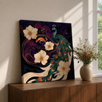 Peacock Wall Art Indian Peafowl Framed Canvas Floral Wildlife Impasto Boho Home Decor