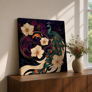 Peacock Wall Art Indian Peafowl Framed Canvas Floral Wildlife Impasto Boho Home Decor