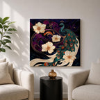 Peacock Wall Art Indian Peafowl Framed Canvas Floral Wildlife Impasto Boho Home Decor