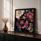 Dark Peony Wall Art Floral Painting Framed Canvas Botanical Flower Home Decor
