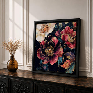 Dark Peony Wall Art Floral Painting Framed Canvas Botanical Flower Home Decor