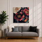 Dark Peony Wall Art Floral Painting Framed Canvas Botanical Flower Home Decor