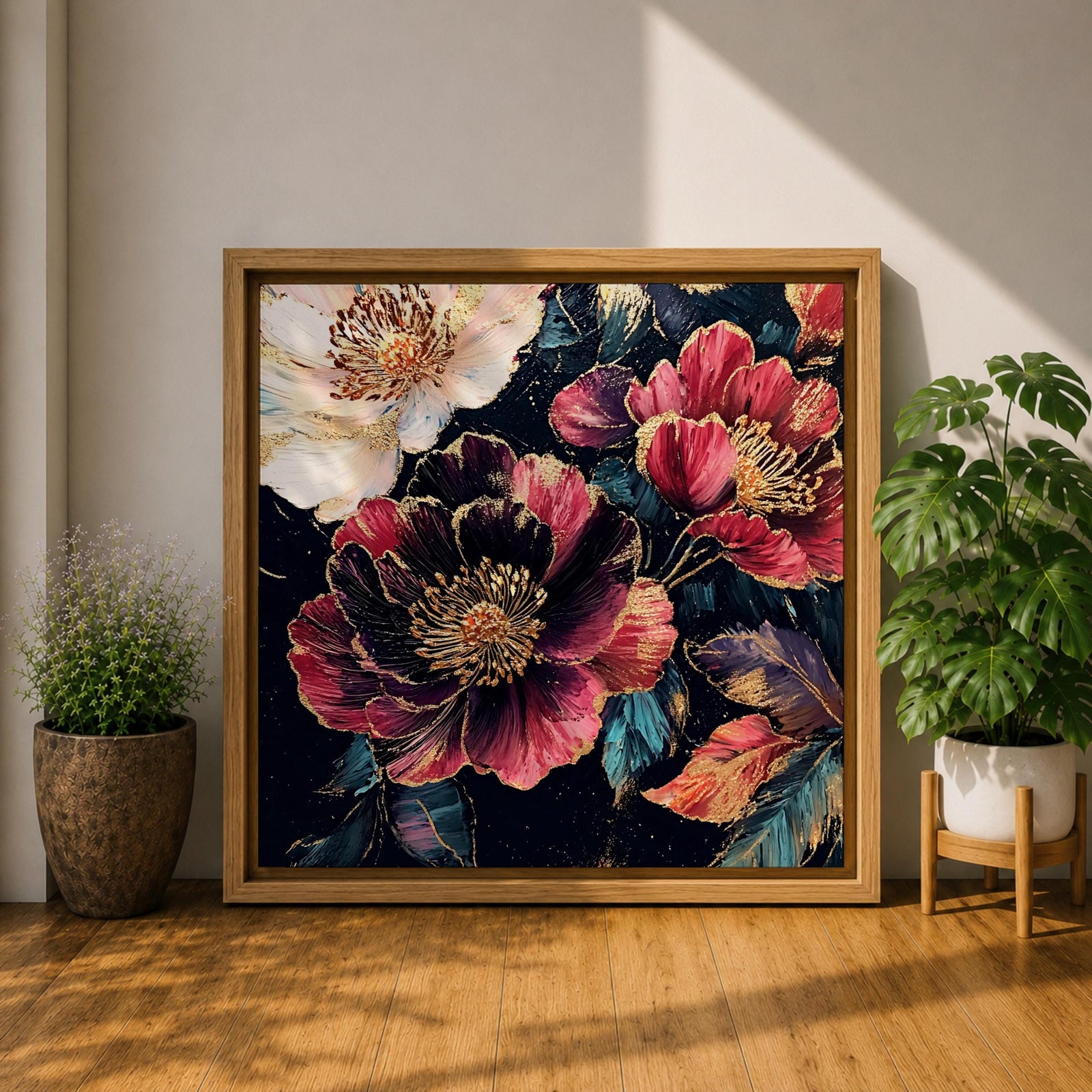 Dark Peony Wall Art Floral Painting Framed Canvas Botanical Flower Home Decor