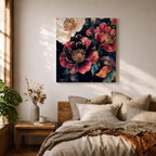 Dark Peony Wall Art Floral Painting Framed Canvas Botanical Flower Home Decor