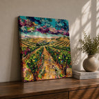 Vineyard Wall Art Grape Vines Framed Canvas Countryside Landscape Impasto Rustic Farmhouse Home Decor