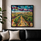 Vineyard Wall Art Grape Vines Framed Canvas Countryside Landscape Impasto Rustic Farmhouse Home Decor