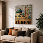 Masjid Al Nabawi Wall Art Green Dome Framed Canvas Prophets Mosque Mosaic Islamic Decor