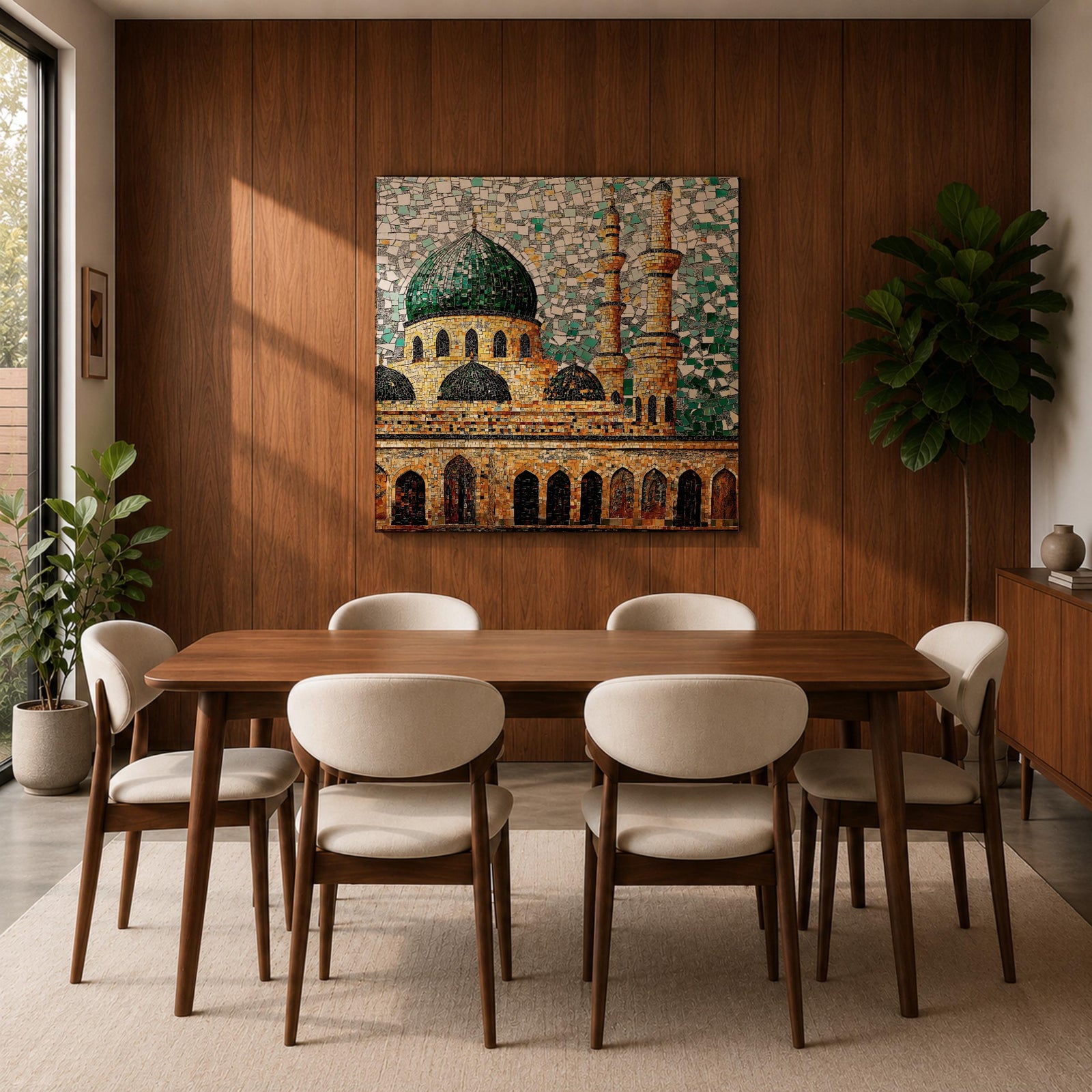 Masjid Al Nabawi Wall Art Green Dome Framed Canvas Prophets Mosque Mosaic Islamic Decor