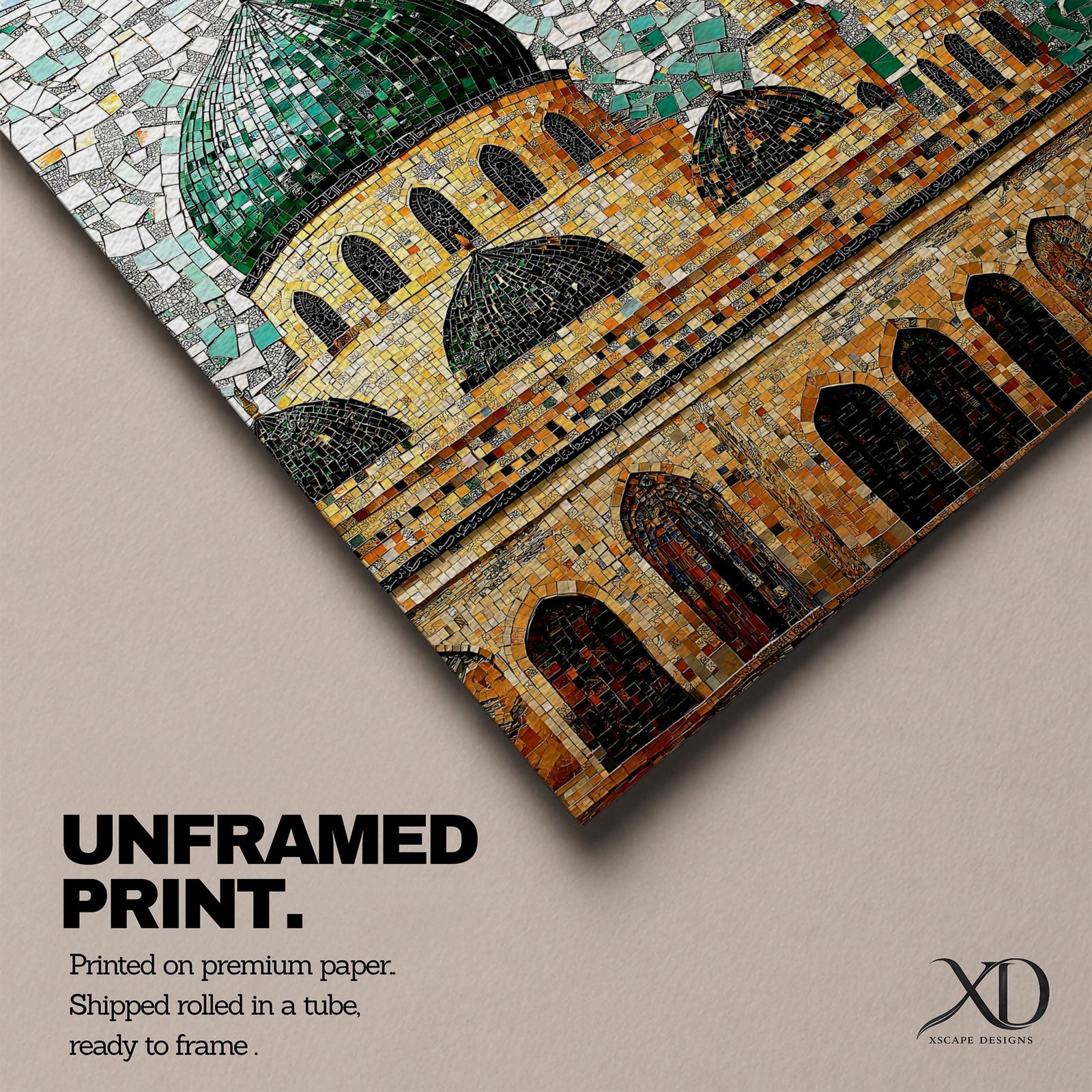 Masjid Al Nabawi Wall Art Green Dome Framed Canvas Prophets Mosque Mosaic Islamic Decor