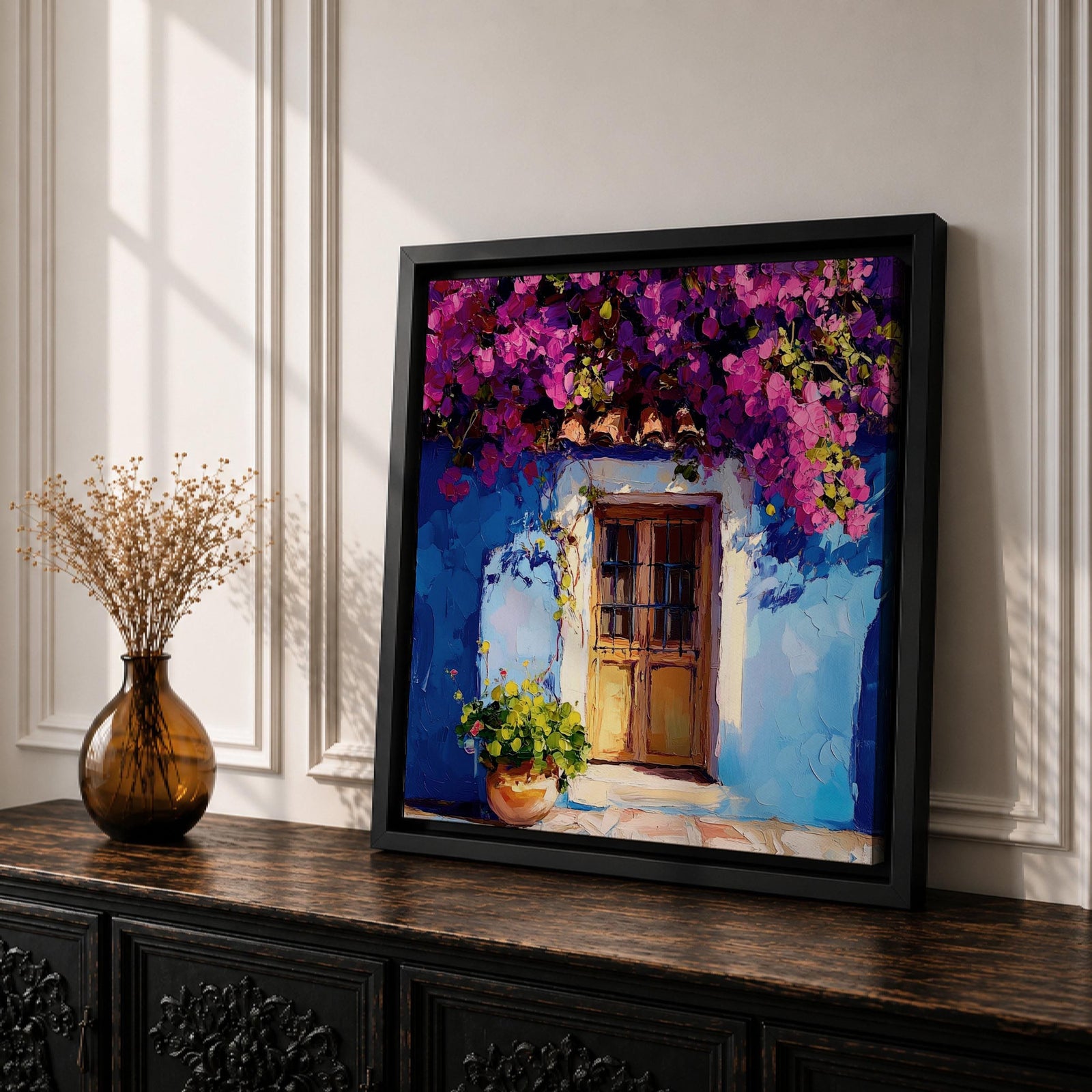 Italian Doorway Wall Art Tuscan Entryway Framed Canvas Mediterranean Floral Rustic Summer Decor