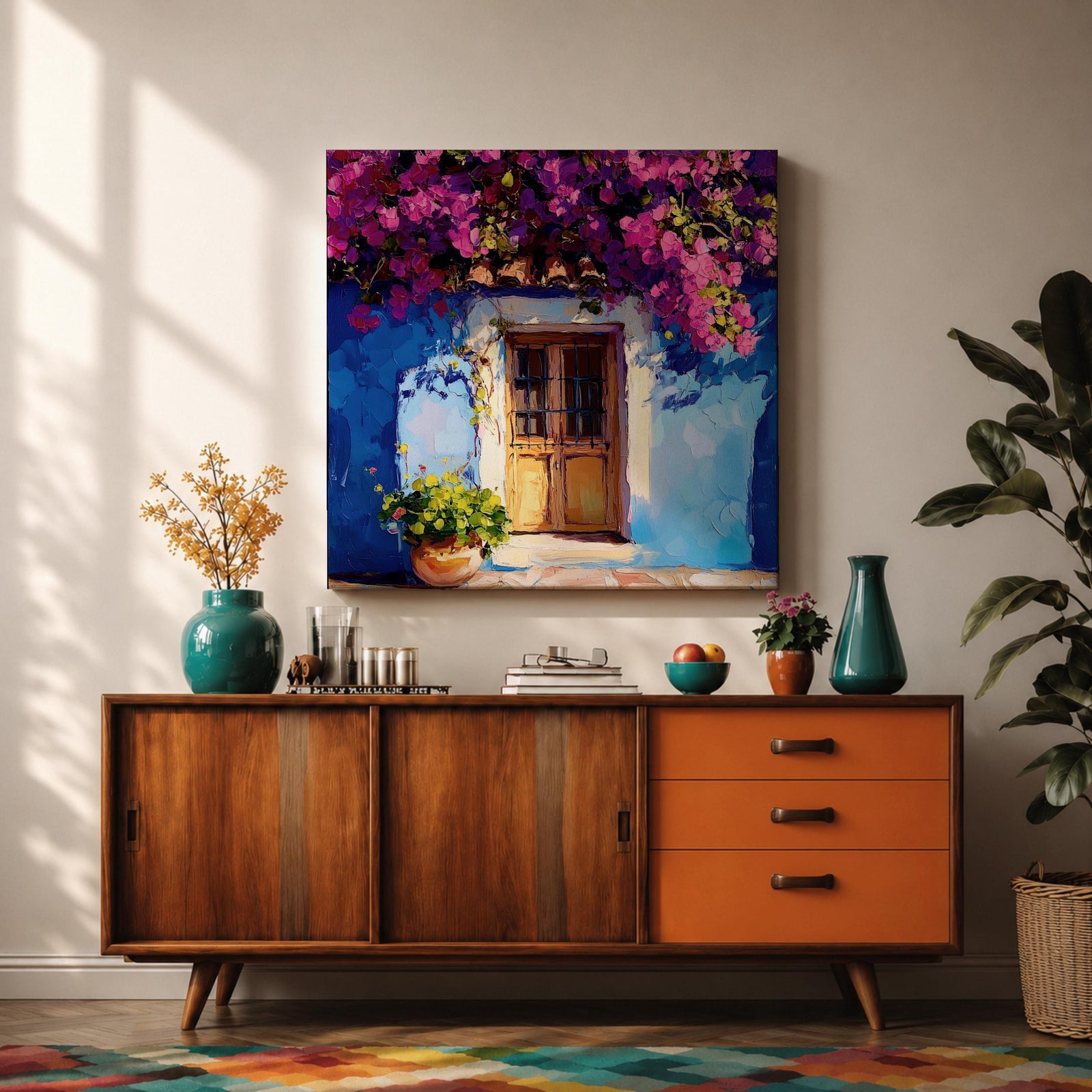 Italian Doorway Wall Art Tuscan Entryway Framed Canvas Mediterranean Floral Rustic Summer Decor
