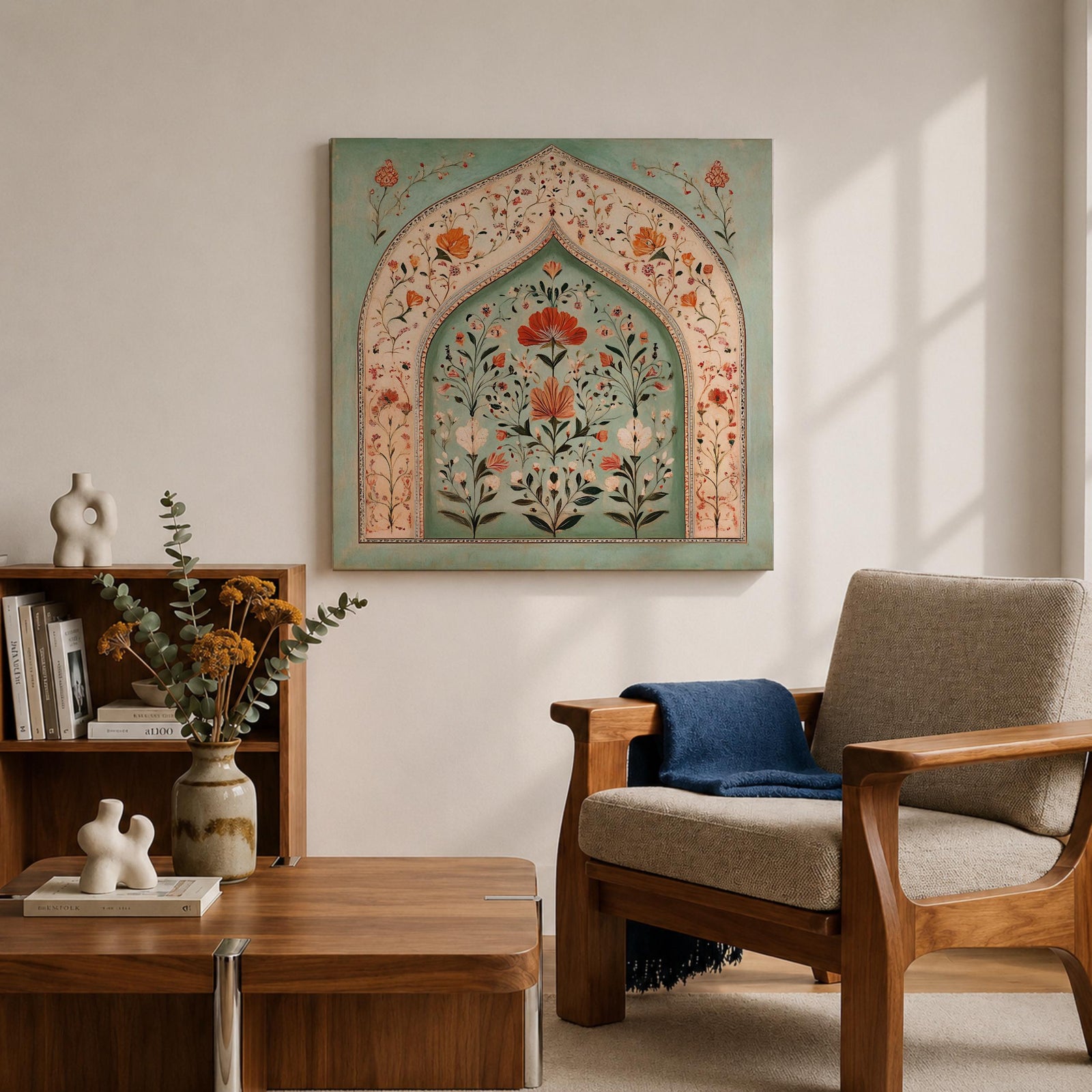 Mihrab Wall Art Floral Arch Framed Canvas Prayer Niche Mughal Islamic Home Decor