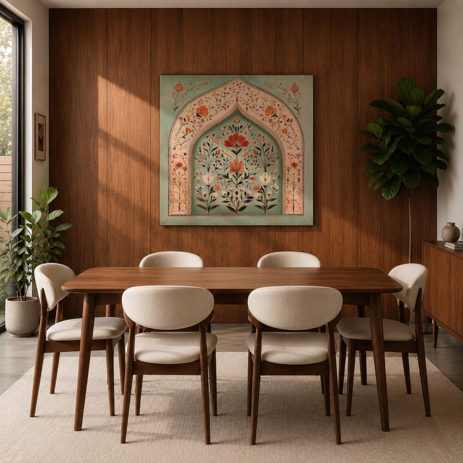 Mihrab Wall Art Floral Arch Framed Canvas Prayer Niche Mughal Islamic Home Decor