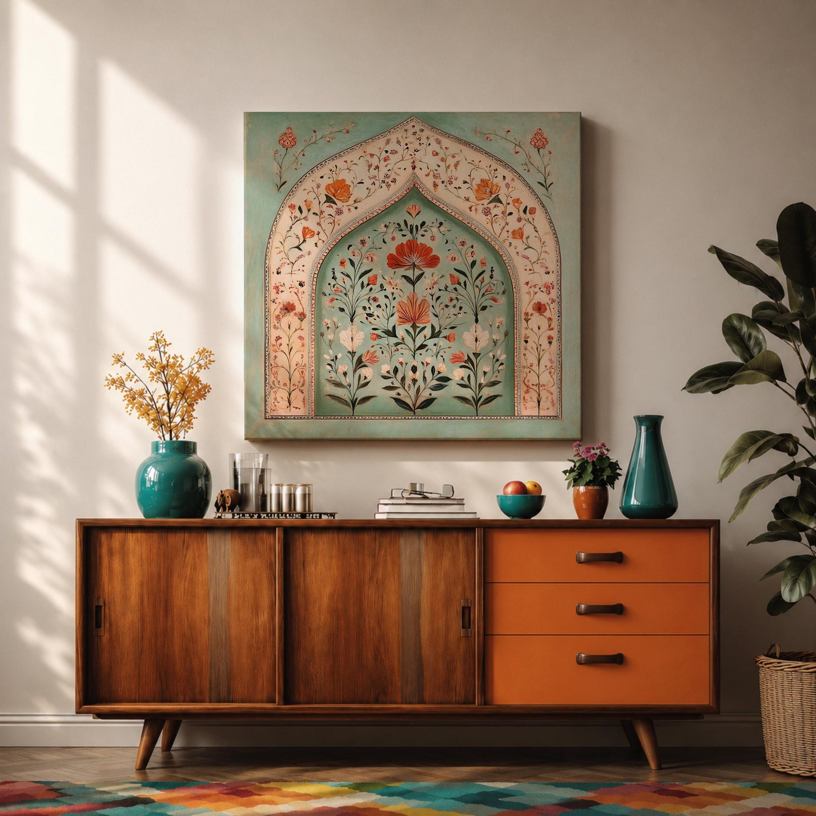 Mihrab Wall Art Floral Arch Framed Canvas Prayer Niche Mughal Islamic Home Decor