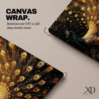 Peacock Wall Art Royal Feathers Framed Canvas Golden Exotic Animal Luxury Glam Decor