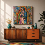 Our Lady of Guadalupe Wall Art Virgencita Framed Canvas Mexican Catholic Prayer Home Decor