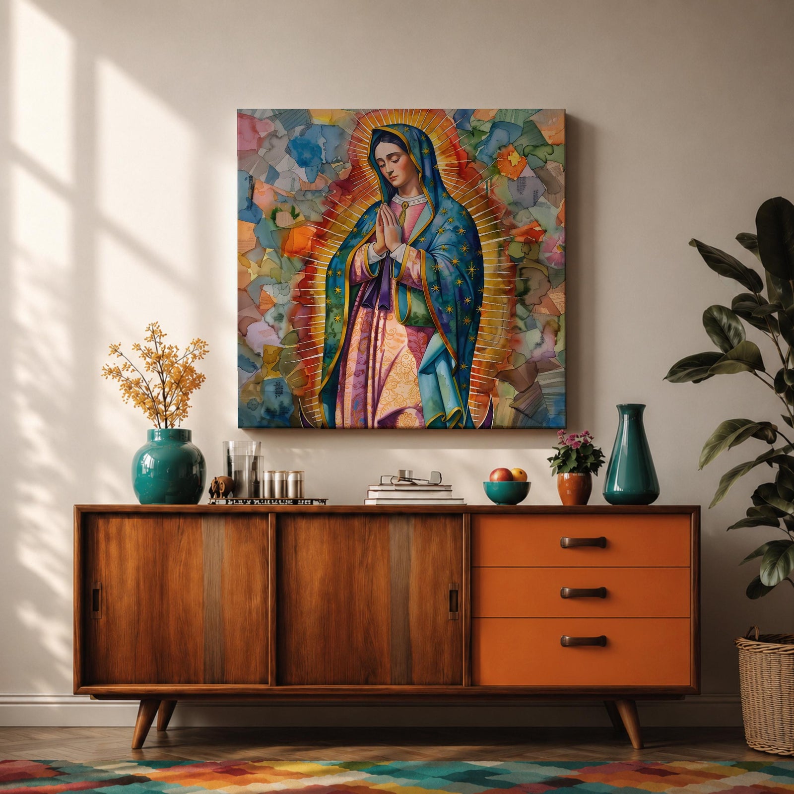 Our Lady of Guadalupe Wall Art Virgencita Framed Canvas Mexican Catholic Prayer Home Decor