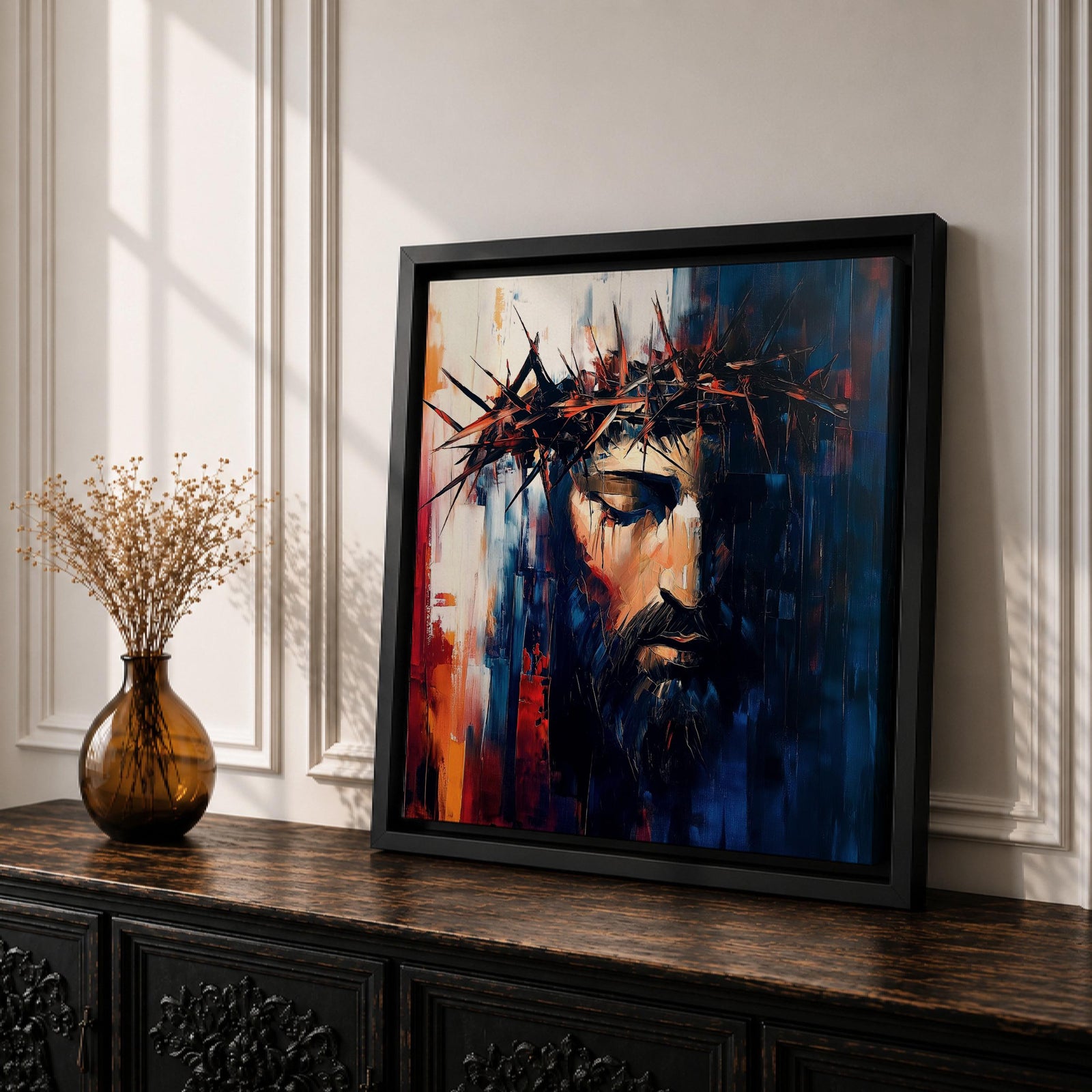 Jesus Crown of Thorns Wall Art Passion of Christ Framed Canvas Christian Decor