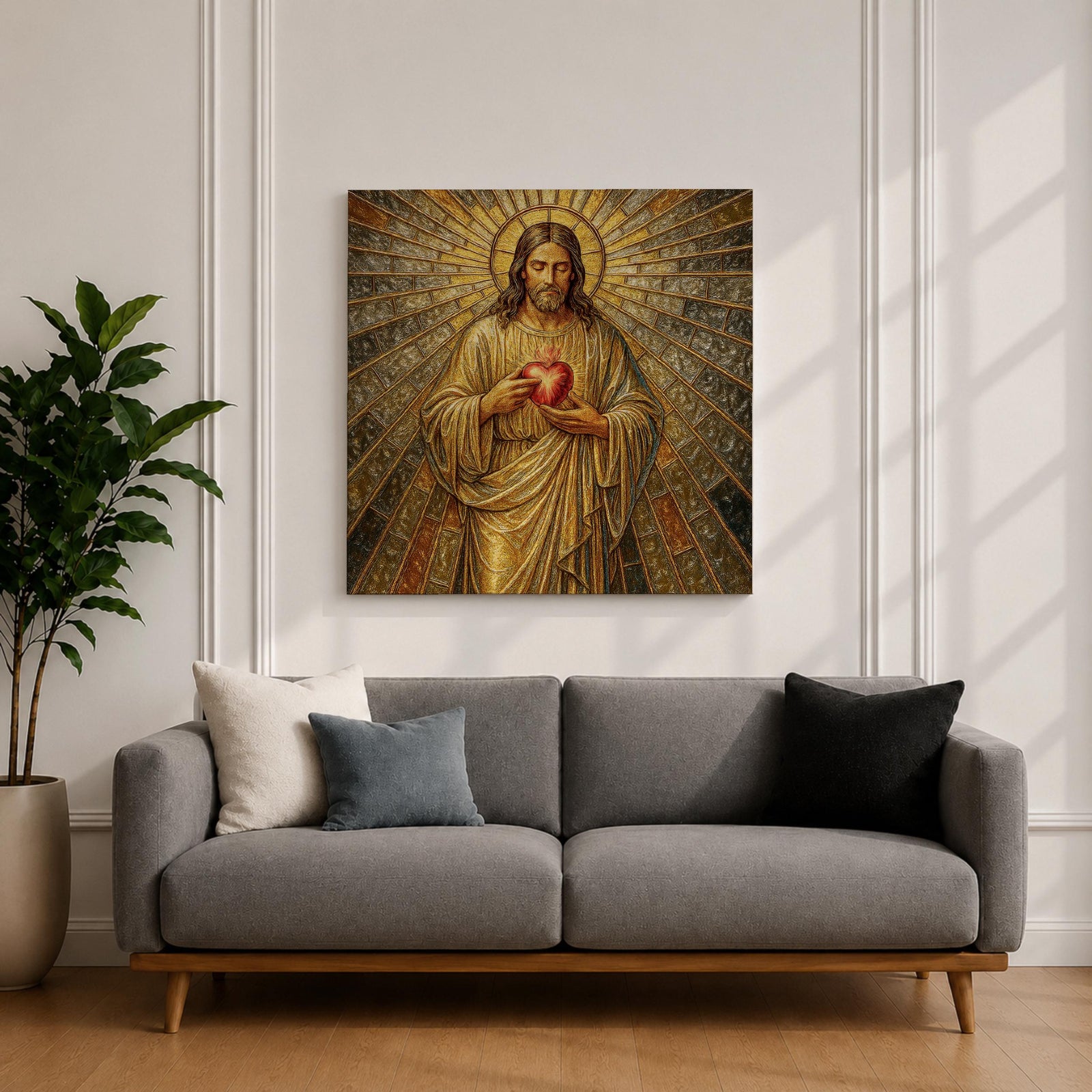 Sacred Heart Jesus Wall Art Christ the Redeemer Framed Canvas Christian Prayer Home Decor