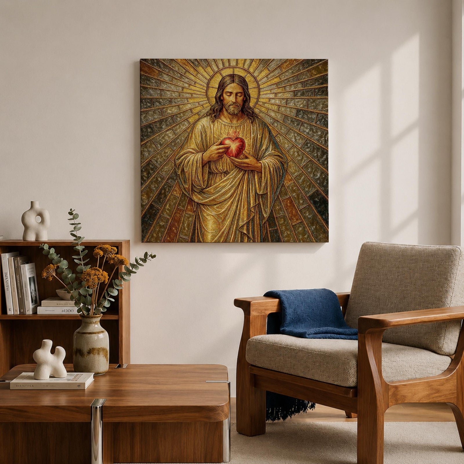 Sacred Heart Jesus Wall Art Christ the Redeemer Framed Canvas Christian Prayer Home Decor