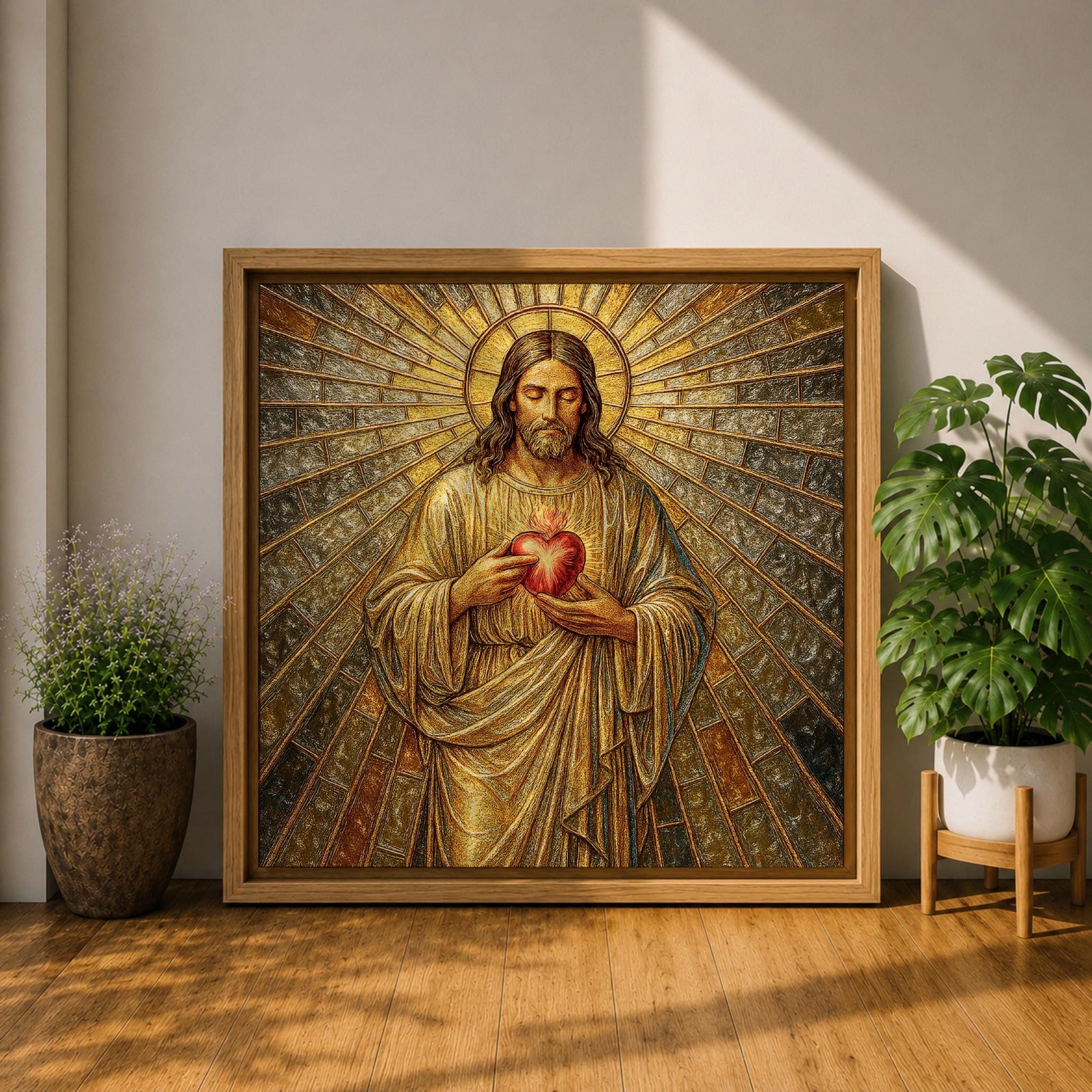 Sacred Heart Jesus Wall Art Christ the Redeemer Framed Canvas Christian Prayer Home Decor