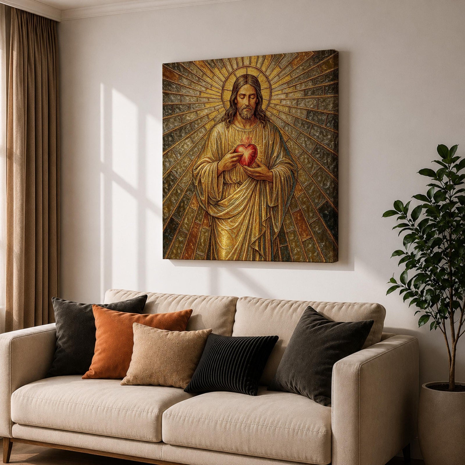 Sacred Heart Jesus Wall Art Christ the Redeemer Framed Canvas Christian Prayer Home Decor
