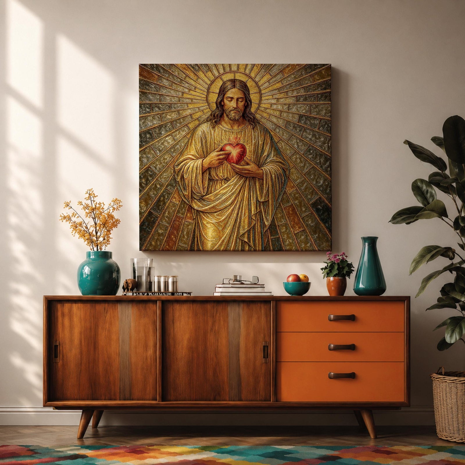 Sacred Heart Jesus Wall Art Christ the Redeemer Framed Canvas Christian Prayer Home Decor