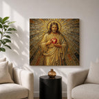 Sacred Heart Jesus Wall Art Christ the Redeemer Framed Canvas Christian Prayer Home Decor