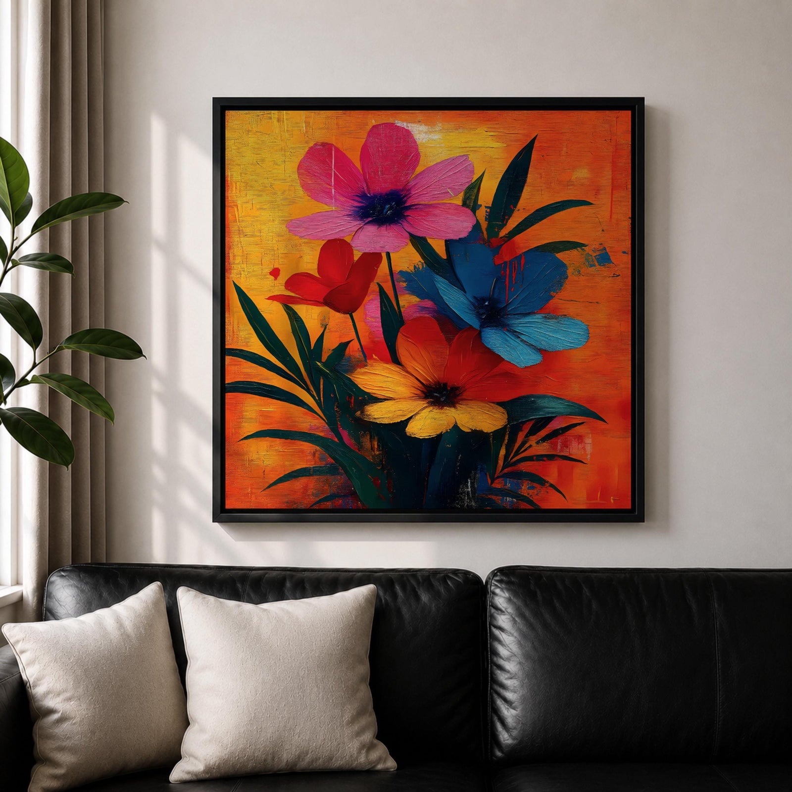 Cosmos Flower Wall Art Modern Floral Painting Framed Canvas Botanical Home Decor