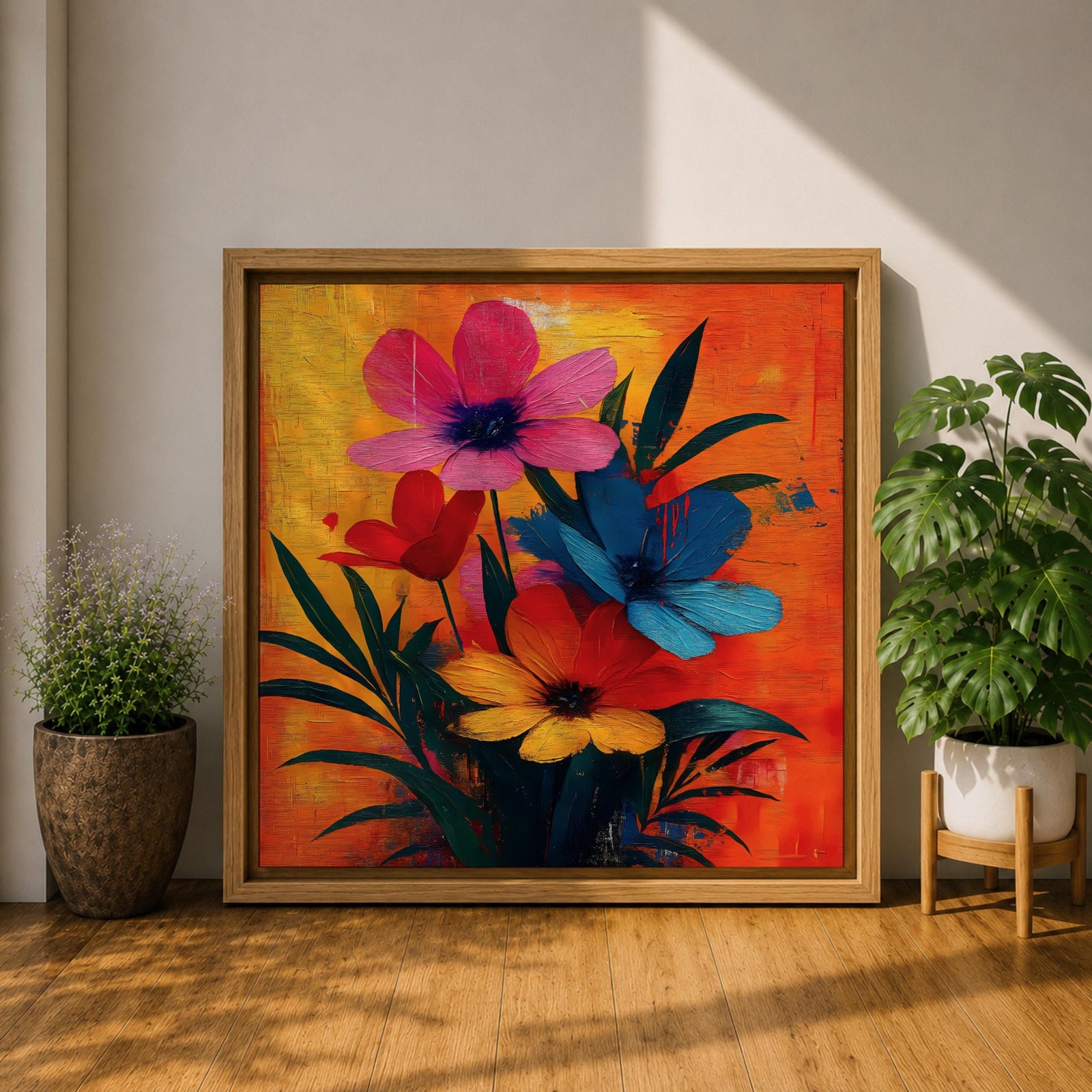 Cosmos Flower Wall Art Modern Floral Painting Framed Canvas Botanical Home Decor