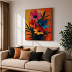 Cosmos Flower Wall Art Modern Floral Painting Framed Canvas Botanical Home Decor