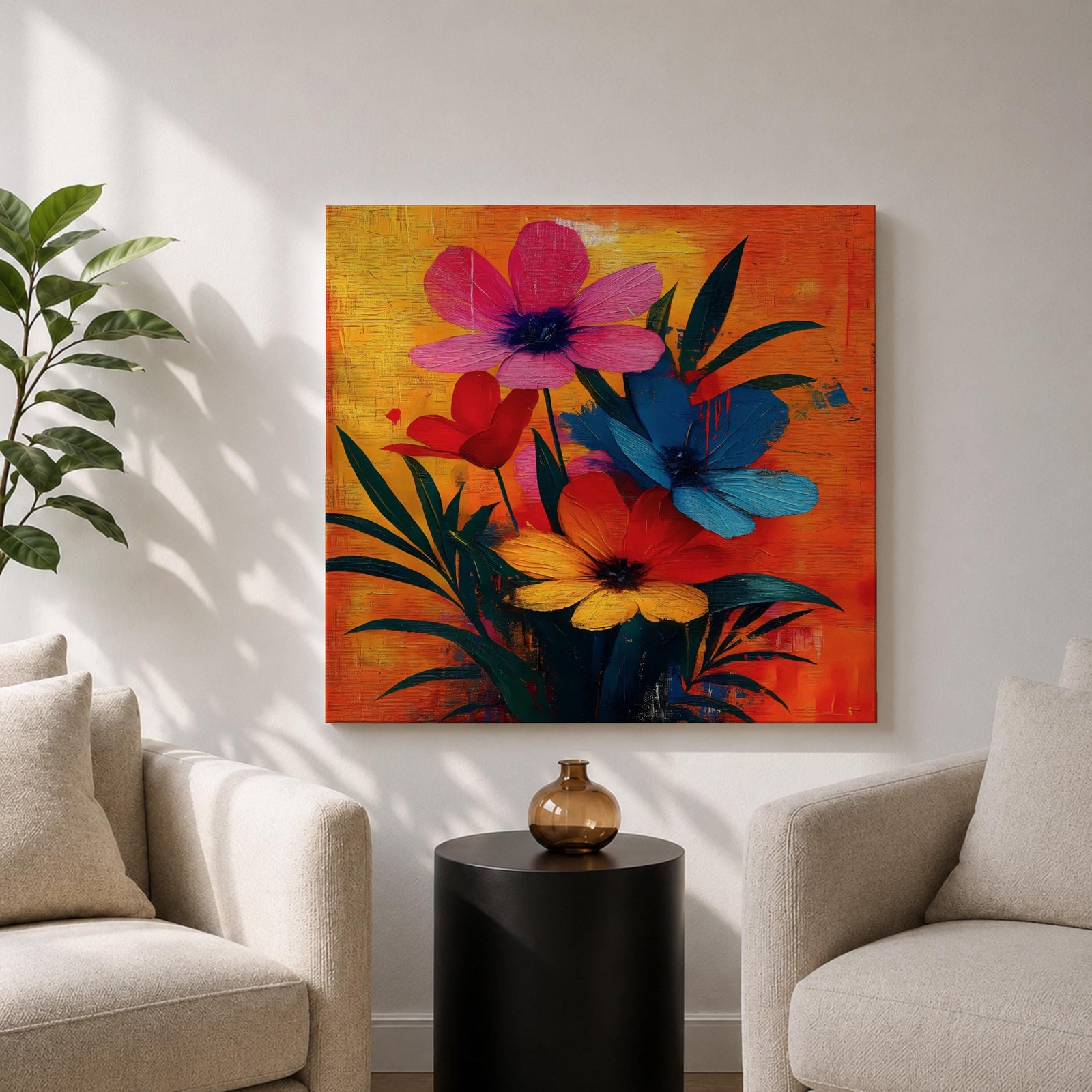 Cosmos Flower Wall Art Modern Floral Painting Framed Canvas Botanical Home Decor