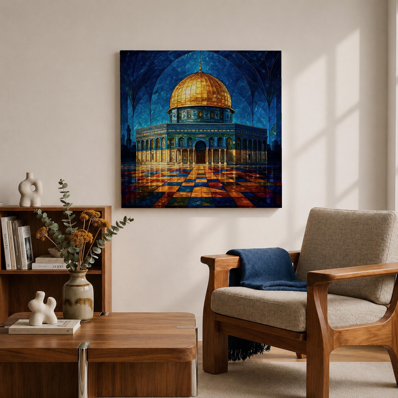 Masjid Al Aqsa Wall Art Night Sky Framed Canvas Jerusalem Mosaic Islamic Home Decor