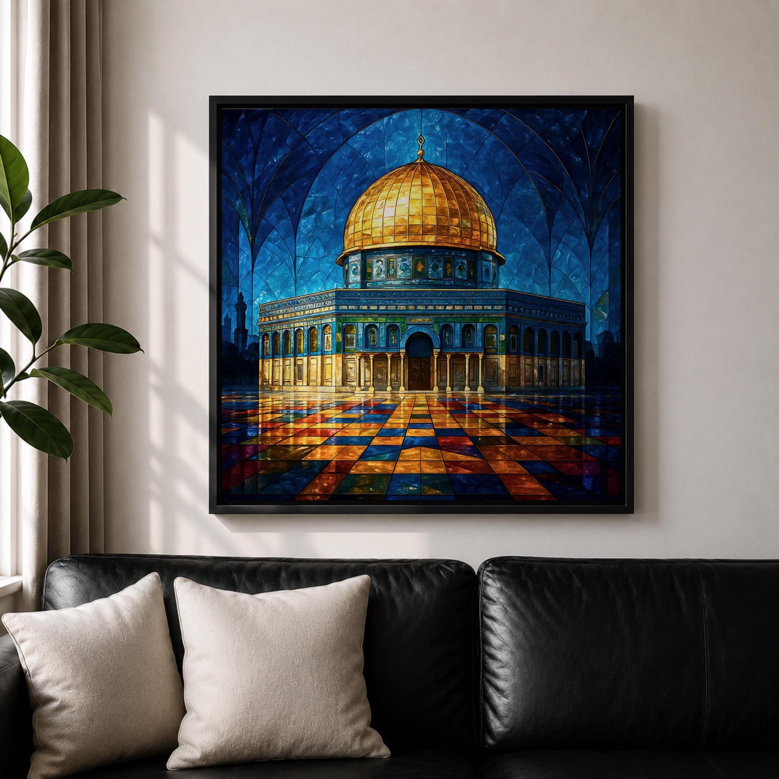Masjid Al Aqsa Wall Art Night Sky Framed Canvas Jerusalem Mosaic Islamic Home Decor