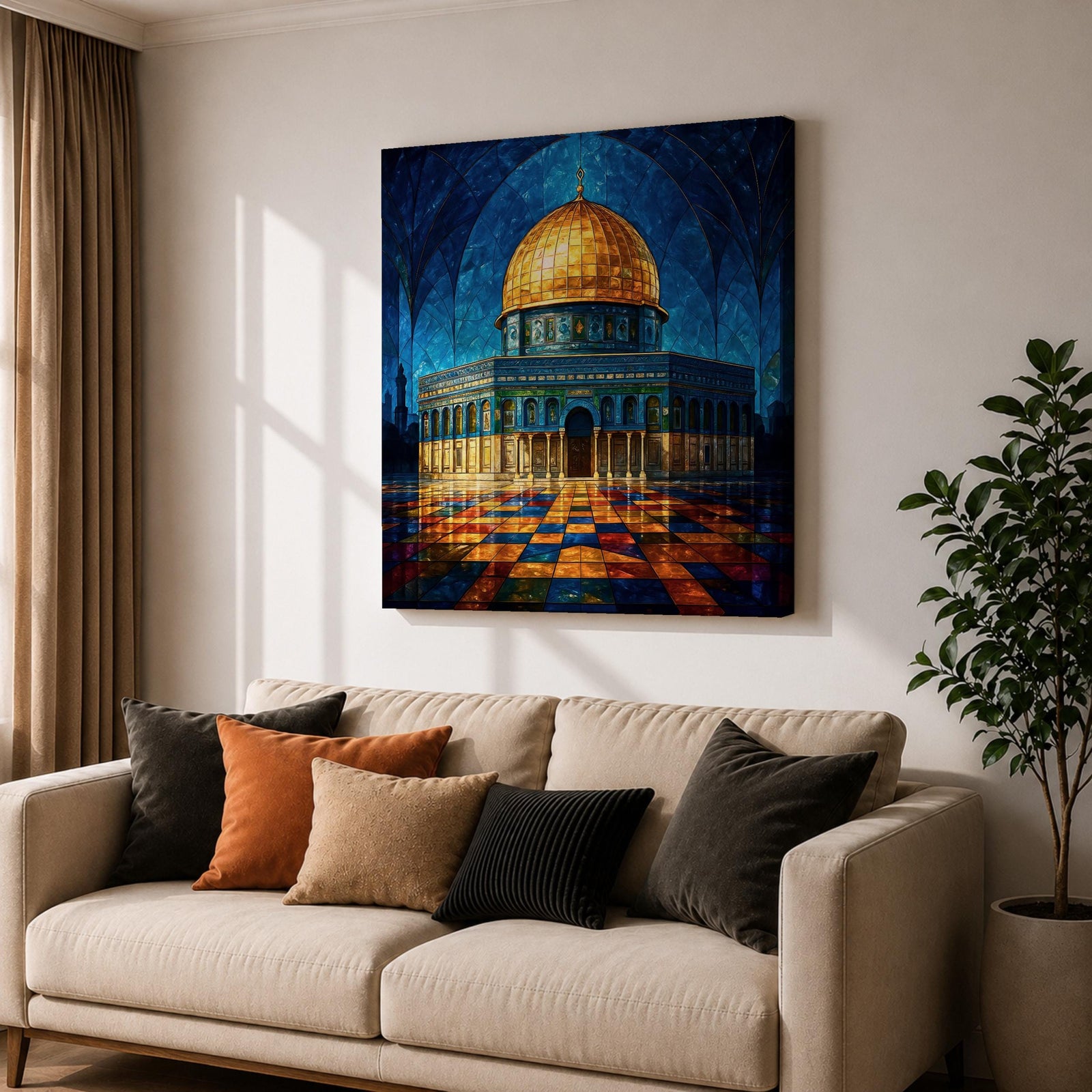 Masjid Al Aqsa Wall Art Night Sky Framed Canvas Jerusalem Mosaic Islamic Home Decor