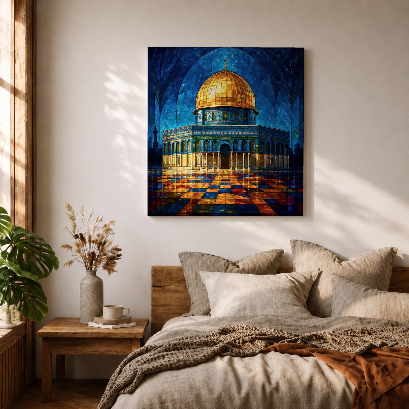 Masjid Al Aqsa Wall Art Night Sky Framed Canvas Jerusalem Mosaic Islamic Home Decor