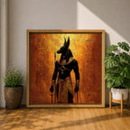 Anubis Wall Art Jackal Deity Framed Canvas Egyptian Mythology Ancient Hieroglyphic Cultural Decor