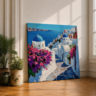 Santorini Greece Wall Art Greek Island Framed Canvas Mediterranean Coastal Landscape Living Room Decor