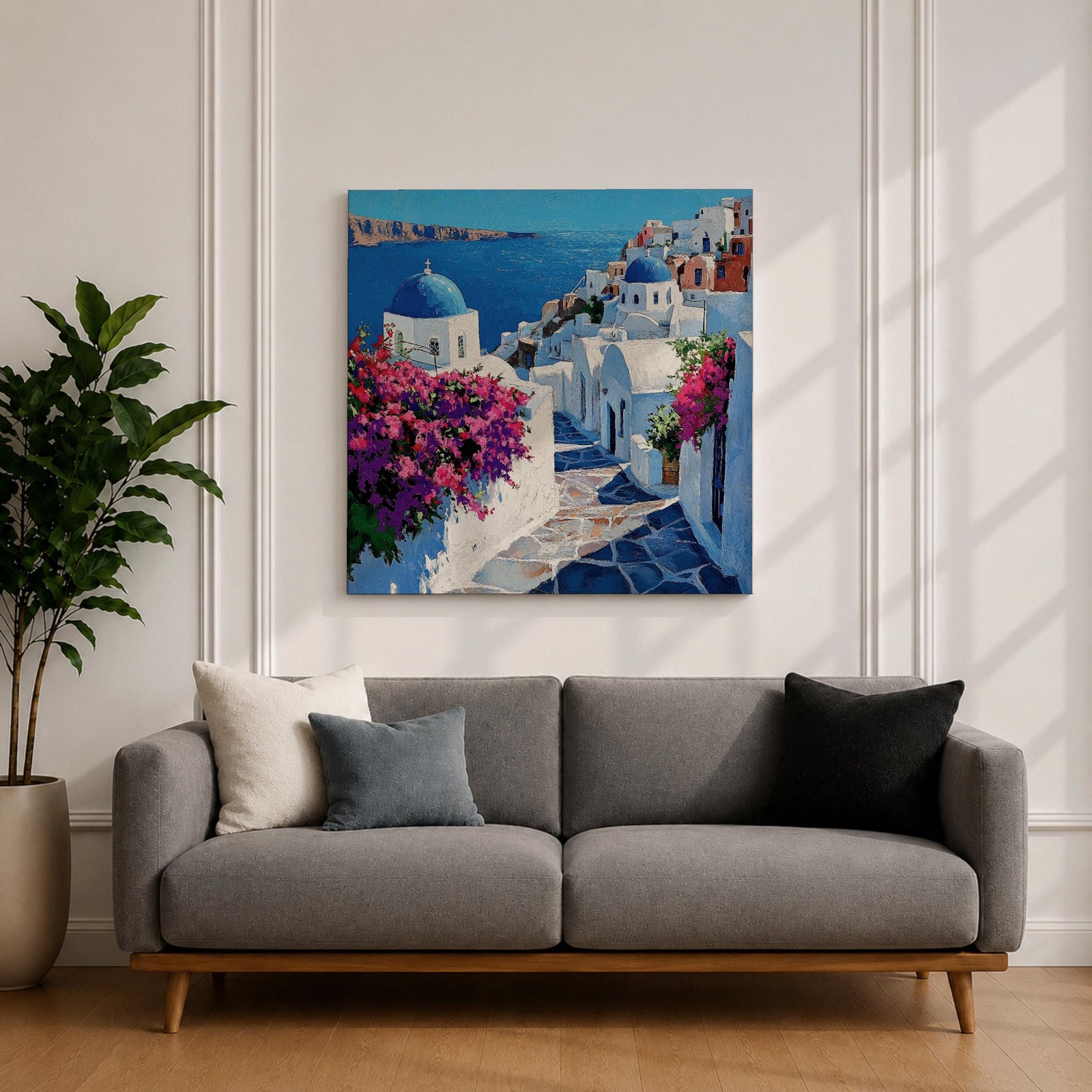 Santorini Greece Wall Art Greek Island Framed Canvas Mediterranean Coastal Landscape Living Room Decor