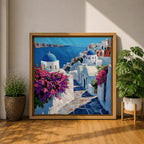 Santorini Greece Wall Art Greek Island Framed Canvas Mediterranean Coastal Landscape Living Room Decor