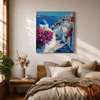 Santorini Greece Wall Art Greek Island Framed Canvas Mediterranean Coastal Landscape Living Room Decor