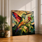 Hummingbird Wall Art Colibri Bird Framed Canvas Wildlife Stained Glass Tropical Nature Decor