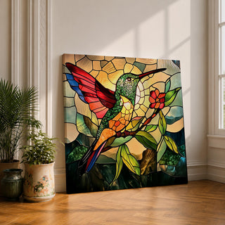Hummingbird Wall Art Colibri Bird Framed Canvas Wildlife Stained Glass Tropical Nature Decor