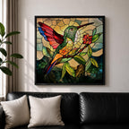 Hummingbird Wall Art Colibri Bird Framed Canvas Wildlife Stained Glass Tropical Nature Decor