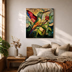 Hummingbird Wall Art Colibri Bird Framed Canvas Wildlife Stained Glass Tropical Nature Decor
