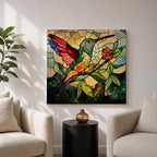 Hummingbird Wall Art Colibri Bird Framed Canvas Wildlife Stained Glass Tropical Nature Decor