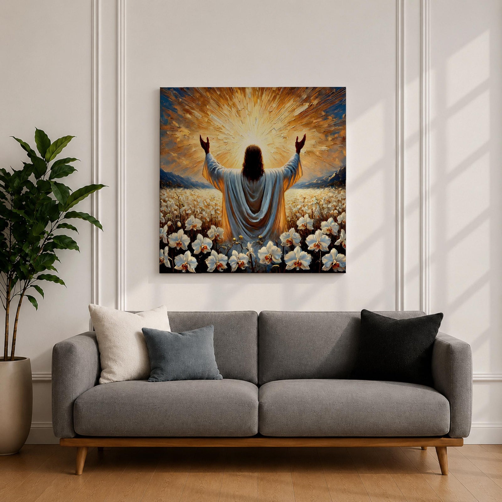 Jesus Resurrection Wall Art Risen Christ Framed Canvas Christian Impasto Biblical Home Decor