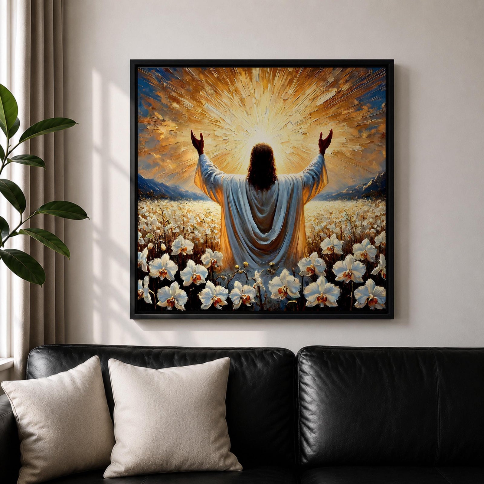 Jesus Resurrection Wall Art Risen Christ Framed Canvas Christian Impasto Biblical Home Decor